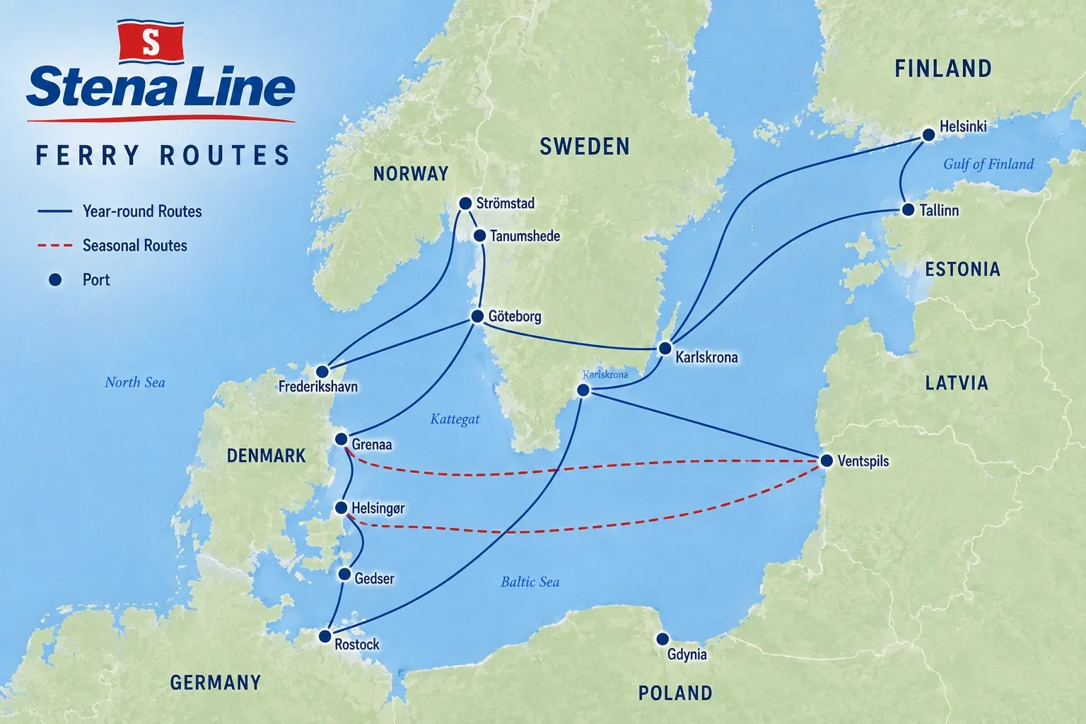 Carte des liaisons de Stena Line
