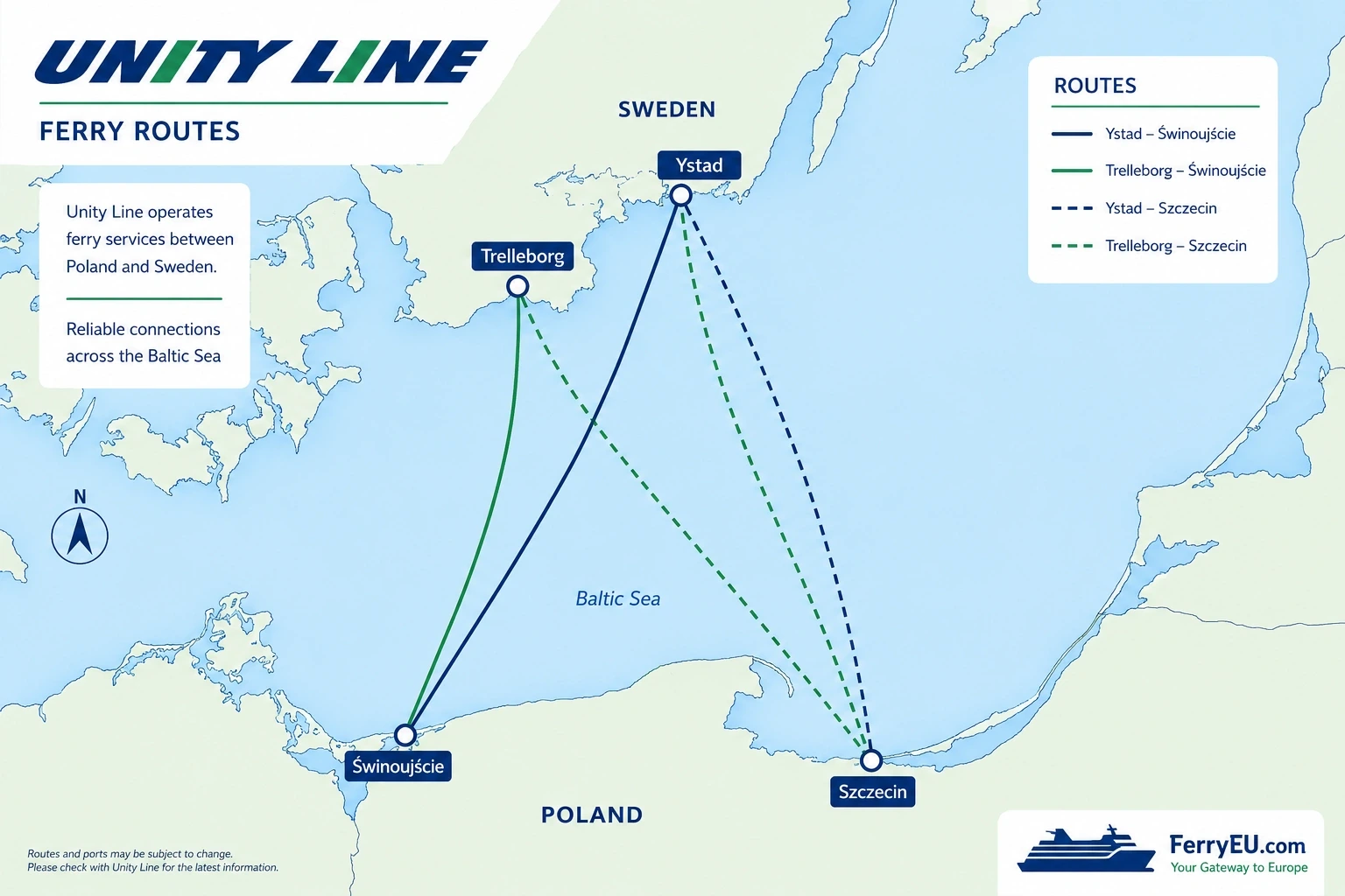 Carte des liaisons de Unity Line
